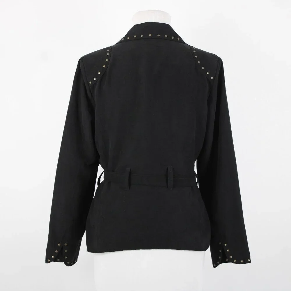 Carole Little Petites Sz M Black Bronze Studded Pockets Lined Polyester Jacket - Picture 7 of 16